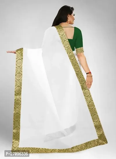 white saree with chanderi fabric and with cotton silk blouse and lace-thumb4