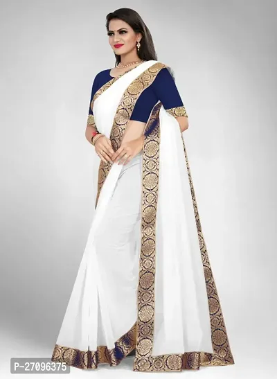 white saree with chanderi fabric and with cotton silk blouse and lace-thumb4