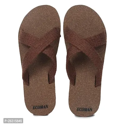 ECOMAN ayurveda yoga wooden slippers  casual flip-flops for men and boys vegan friendly (Light Brown)-thumb3