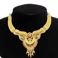 SDR New Design Golden Necklace With Earrings Maangtika  Nosepin And Bracelate  Jewellery Set-thumb2