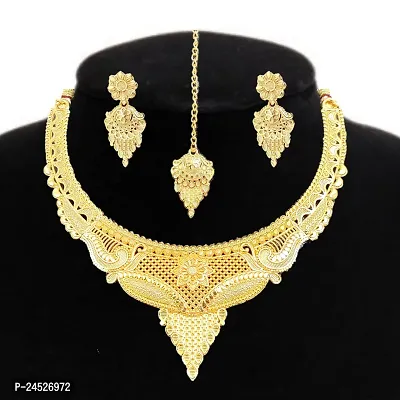 SDR New Design Golden Necklace With Earrings Jewellery Set  For Women And Girls