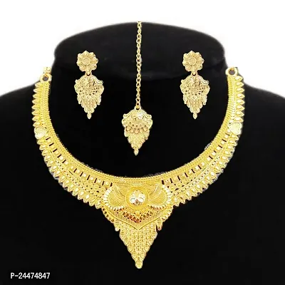 SDR Golden New Design Necklace And Earrings Jewellery Set For Women and Girls-thumb0