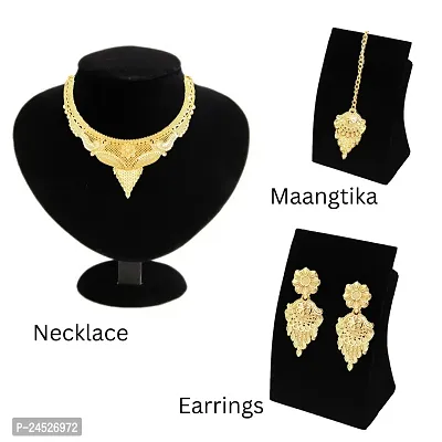 SDR New Design Golden Necklace With Earrings Jewellery Set  For Women And Girls-thumb3