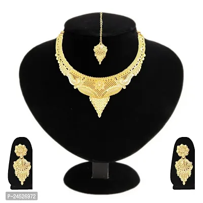 SDR New Design Golden Necklace With Earrings Jewellery Set  For Women And Girls-thumb2