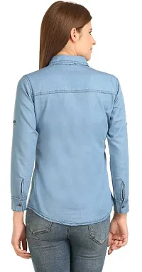 Stylish Fancy Denim Solid Regular Fit Shirt For Women-thumb1