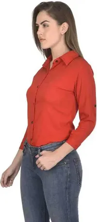 Stylish Fancy Roll- Up Sleeves Solid Rayon Regular Fit Shirt For Women-thumb2