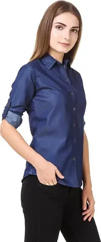 Stylish Fancy Denim Solid Regular Fit Shirt For Women-thumb3