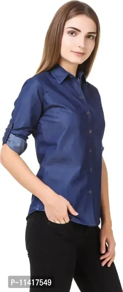 Stylish Fancy Denim Solid Regular Fit Shirt For Women-thumb4