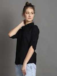 Stylish Fancy Roll- Up Sleeves Solid Rayon Regular Fit Shirt For Women-thumb2