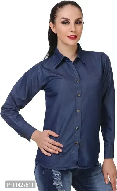 Stylish Fancy Roll- Up Sleeves Solid Denim Regular Fit Shirt Combo For Women Pack Of 2-thumb2