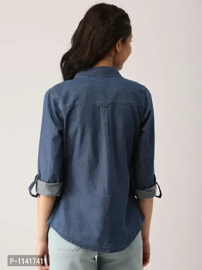 Stylish Fancy Denim Solid Regular Fit Shirt For Women-thumb2