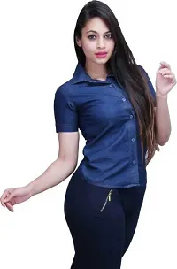Stylish Fancy Roll- Up Sleeves Solid Denim Regular Fit Shirt Combo For Women Pack Of 2-thumb3