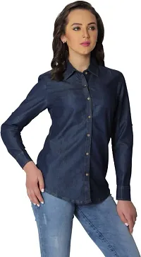 Stylish Fancy Roll- Up Sleeves Solid Denim Regular Fit Shirt Combo For Women Pack Of 2-thumb1