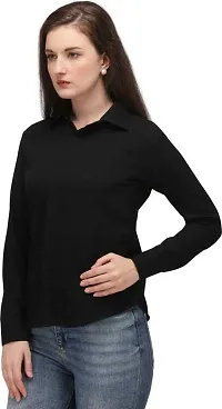 Stylish Fancy Roll- Up Sleeves Solid Rayon Regular Fit Shirt For Women-thumb2