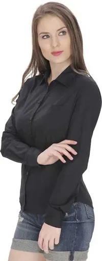 Stylish Fancy Roll- Up Sleeves Solid Rayon Regular Fit Shirt For Women-thumb2