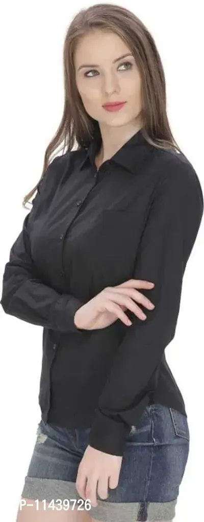 Stylish Fancy Roll- Up Sleeves Solid Rayon Regular Fit Shirt For Women-thumb3