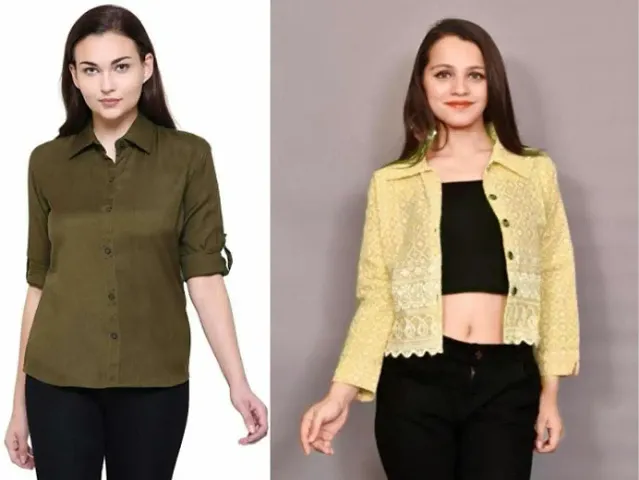 Combo of Women Embroidery Shirt And Plain Shirt