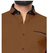 Stylish Cotton Solid Brown Long Sleeves Shirt For Men-thumb1