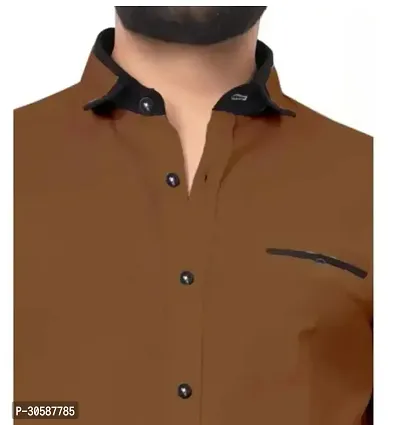 Stylish Cotton Solid Brown Long Sleeves Shirt For Men-thumb2