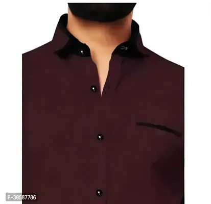 Stylish Cotton Solid Maroon Long Sleeves Shirt For Men-thumb2