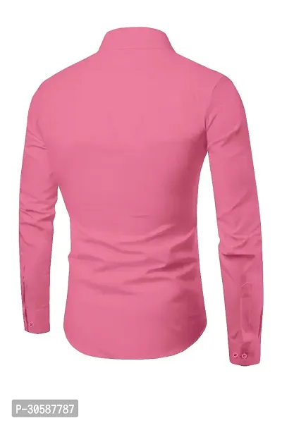 Stylish Cotton Solid Pink Long Sleeves Shirt For Men-thumb2