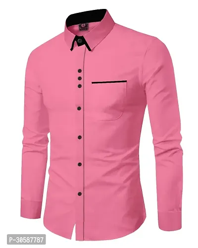 Stylish Cotton Solid Pink Long Sleeves Shirt For Men-thumb0