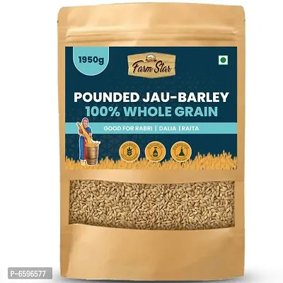 Organic- Pounded Barley-Jau ndash; 100% Whole Grain, good for Rabri (Raab), Dalia, Raita | Non-GMO, No Pesticide use, direct from farmers | 1950gm