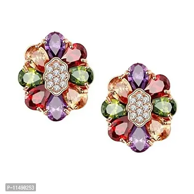 Romp Fashion Colorful Flowerets Golden Sparkling Stud Earrings For Girls And Women-thumb0