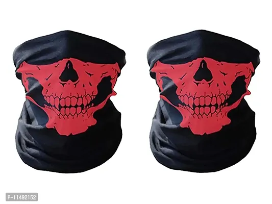 Pindia 2 Pc Neck Face Protection Skull Face Tube Mask - Black, Red-thumb0