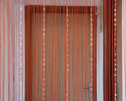 PINDIA Decorative Thread Curtain with Silver Kite String Bead Fancy Room Divider - 7FT, Red-thumb1