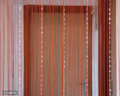 PINDIA Decorative Thread Curtain with Silver Kite String Bead Fancy Room Divider - 7FT, Red-thumb2
