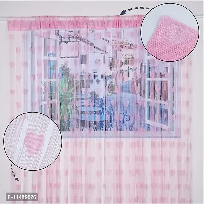 Pindia 6 feet Set of 2 Baby Pink String Net Heart Design Door Window Curtain-thumb2