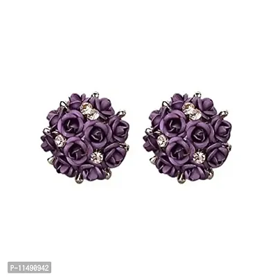 Romp Fashion Purple Rose Shape Earrings Studs With Rhinestone For Girls & Women
