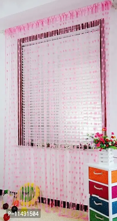 Pindia 6 feet 1 PC Baby Pink String Net Heart Design Door Window Curtain