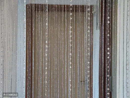 PINDIA Decorative Sparkling Thread Curtain with Silver Kite String Bead Fancy Room Divider - 9FT, Grey-thumb2