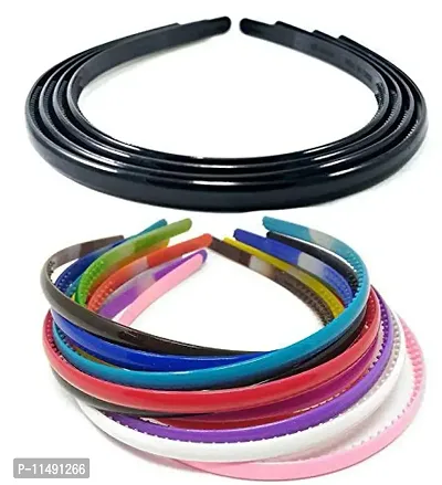 Fok Set Of 3 Black & 3 Multi Color Plastic Hair Bands (8 mm)-thumb0