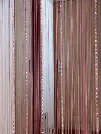 PINDIA Decorative Thread Curtain with Silver Kite String Bead Fancy Room Divider - 7FT, Pink-thumb3