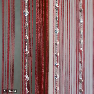 PINDIA Decorative Thread Curtain with Silver Kite String Bead Fancy Room Divider - 7FT, Maroon-thumb0