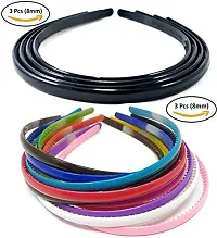 Fok Set Of 3 Black & 3 Multi Color Plastic Hair Bands (8 mm)-thumb1