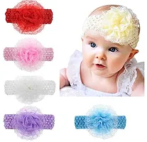 FOK 6 Pc Crochet Cutwork Flower Elastic Head Hair Bands For Babies Kids Girls-thumb1