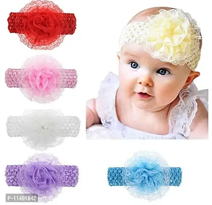 FOK 6 Pc Crochet Cutwork Flower Elastic Head Hair Bands For Babies Kids Girls-thumb2