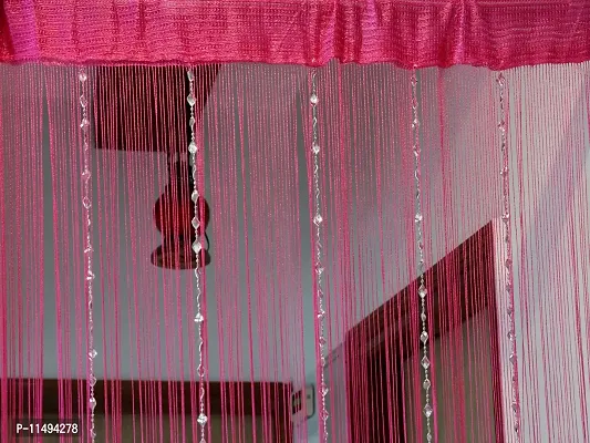 Pindia Decorative Thread Curtain with Silver Kite String Bead Fancy Room Divider - 9FT, Hot Pink-thumb0