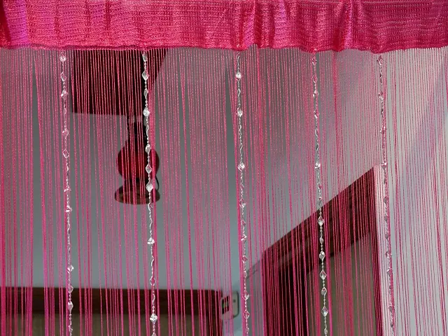 Pindia Decorative Thread Curtain with Silver Kite String Bead Fancy Room Divider - 9FT, Hot Pink
