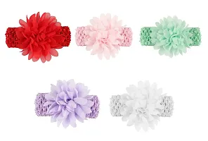 FOK Floral Flower Elastic Hair Bands Chiffon Headband for Babies, Kids and Girls, Pack of 5 - Multicolor-thumb1