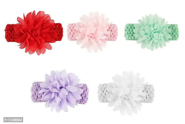 FOK Floral Flower Elastic Hair Bands Chiffon Headband for Babies, Kids and Girls, Pack of 5 - Multicolor-thumb2