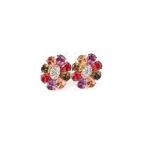 Romp Fashion Colorful Flowerets Golden Sparkling Stud Earrings For Girls And Women-thumb3