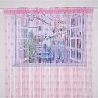 Pindia 6 feet Set of 2 Baby Pink String Net Heart Design Door Window Curtain-thumb2