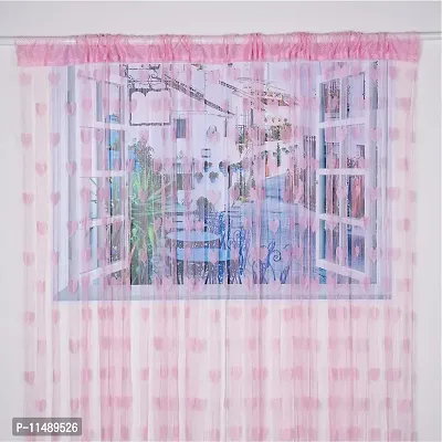 Pindia 6 feet Set of 2 Baby Pink String Net Heart Design Door Window Curtain-thumb3