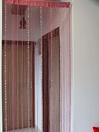 PINDIA Decorative Thread Curtain with Silver Kite String Bead Fancy Room Divider - 7FT, Pink-thumb2