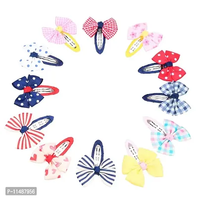 Mixed Bow-tie Kids Cotton Hair Snap Clips 12 Piece (Multicolour)